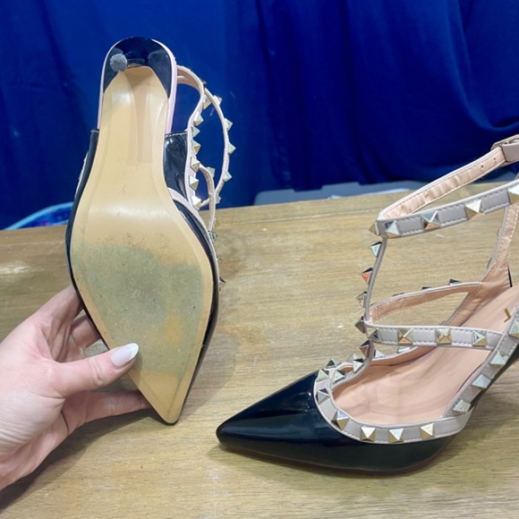 * Chris-T Women's Pointy Toe Buckle Sandals Studded Slingback Kitten Heels Studs - Picture 13 of 16